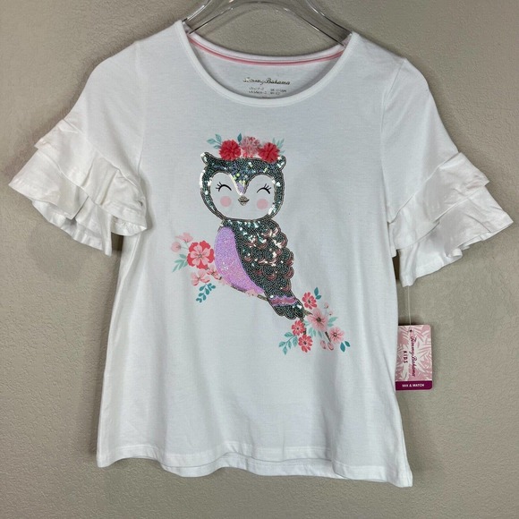 Tommy Bahama Other - NWT Tommy Bahama Kids Girls Graphic T-Shirt Ruffle Short Sleeve White Size Large